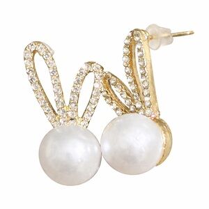 🐰✨ Pearly Bunny Stud Earrings with Rhinestone Ears ✨🐰